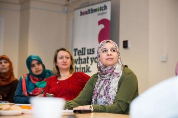 Three ladies at a Healthwatch meeting