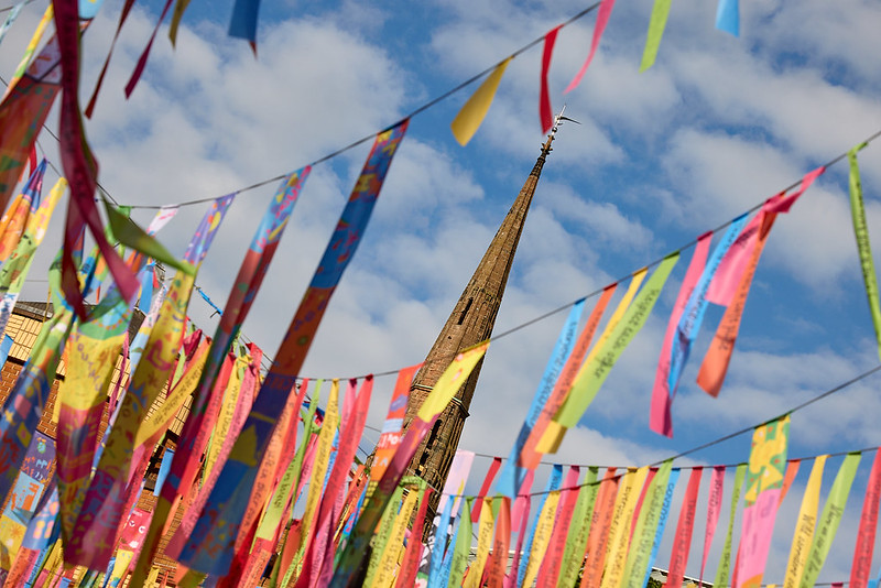 Picture of ribbons and cathedral spire 