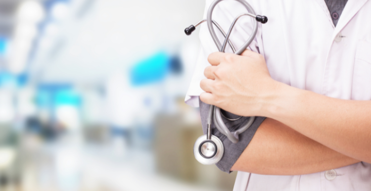 Picture of hospital doctor holding stethasope