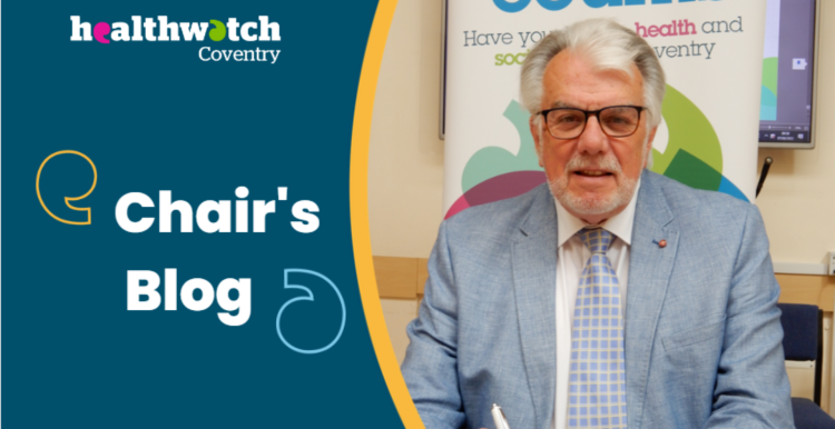 Image of Stuart Linnell MBE. Text reads "Healthwatch Coventry, Chair's Blog"