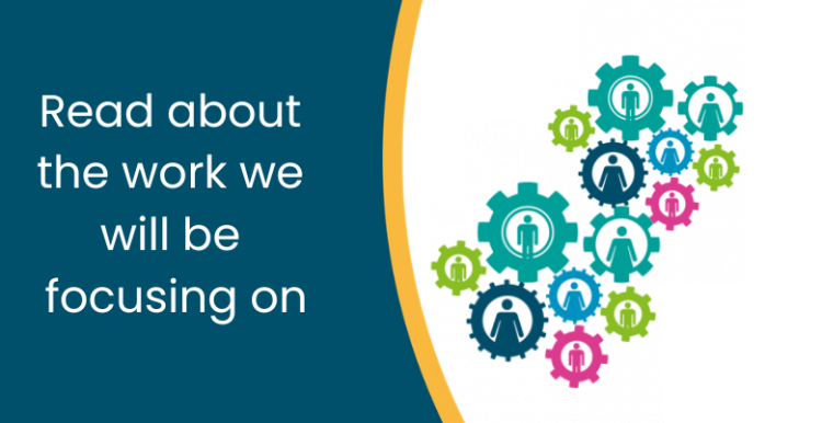 Cogs icon and text 'Read about our work priorities'
