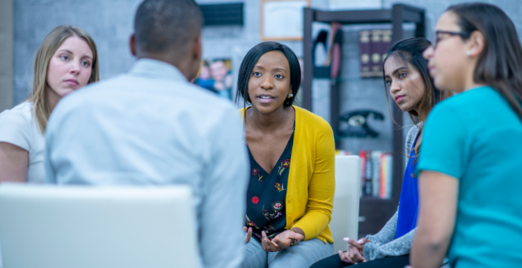 A group of people in conversation
