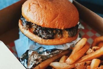 Burger and fries in a box 