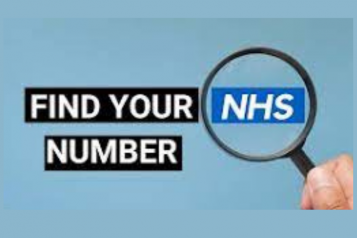 Picture of hand holder a magnifying glass over the teXt Find your NHS number