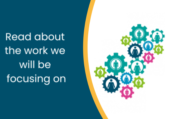 Cogs icon and text 'Read about our work priorities'