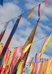 Picture of ribbons and cathedral spire 